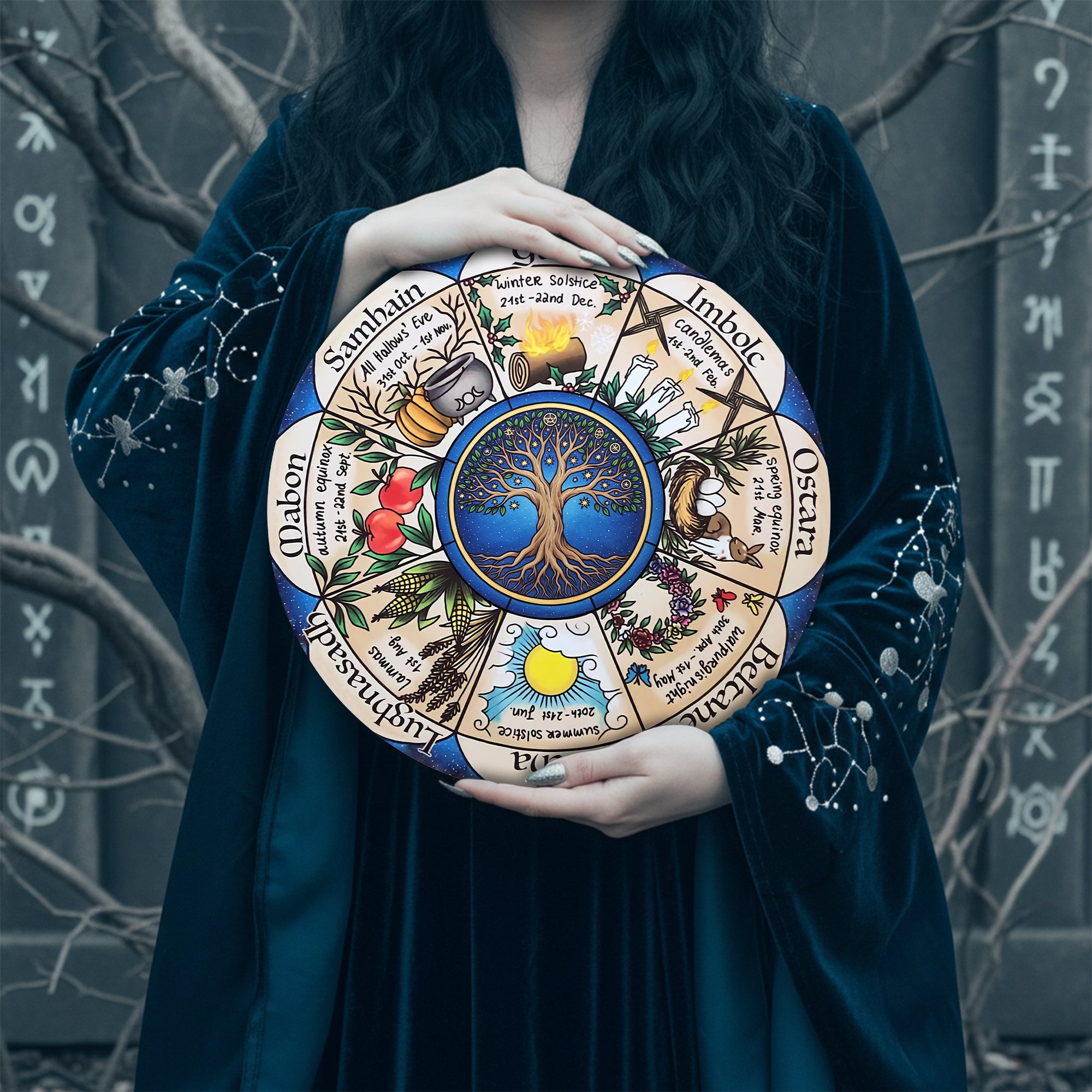 Seasonal Herbal Wheel of the Year Wooden Pagan Wall Decor