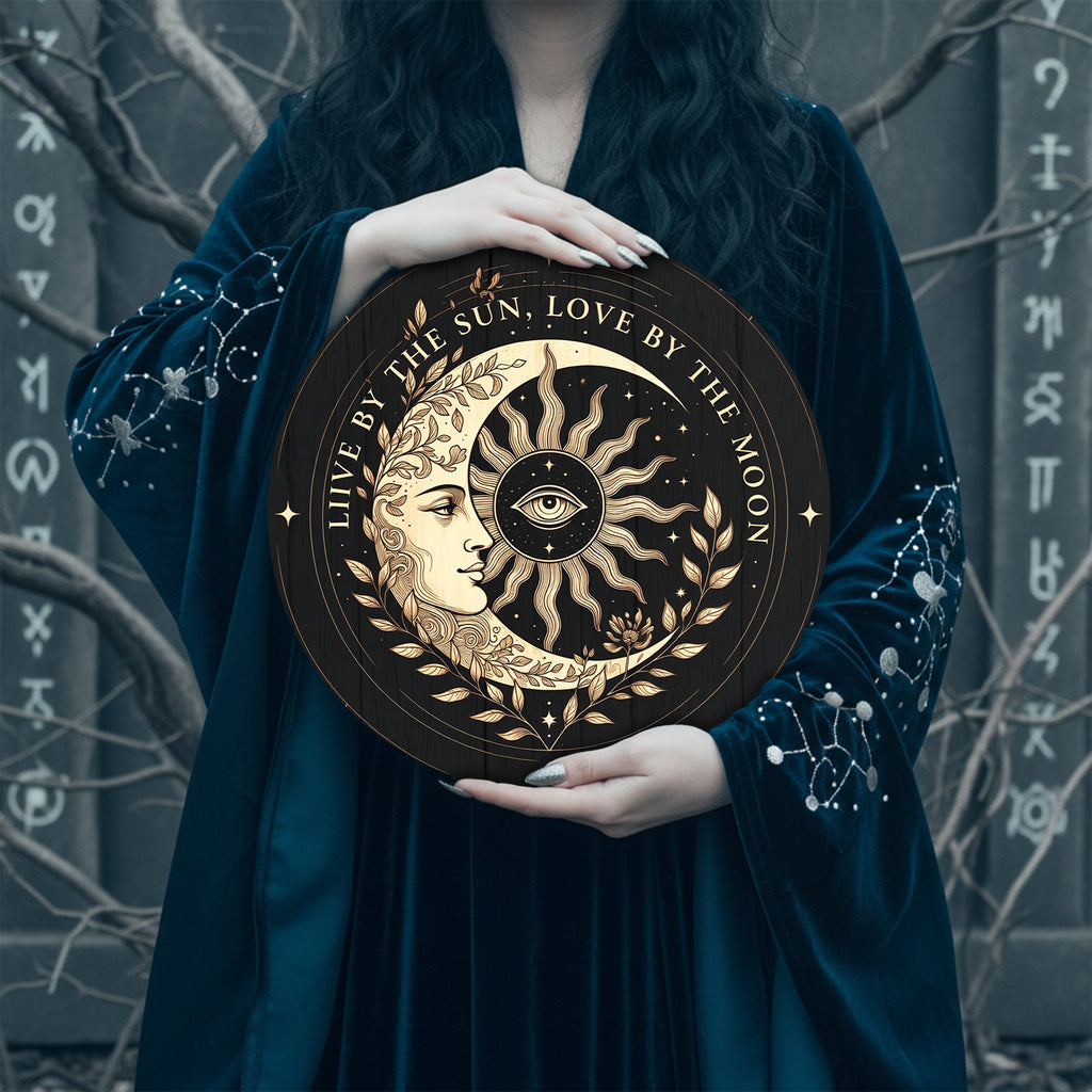 Sun Moon Face Wooden Spiritual Wall Decor