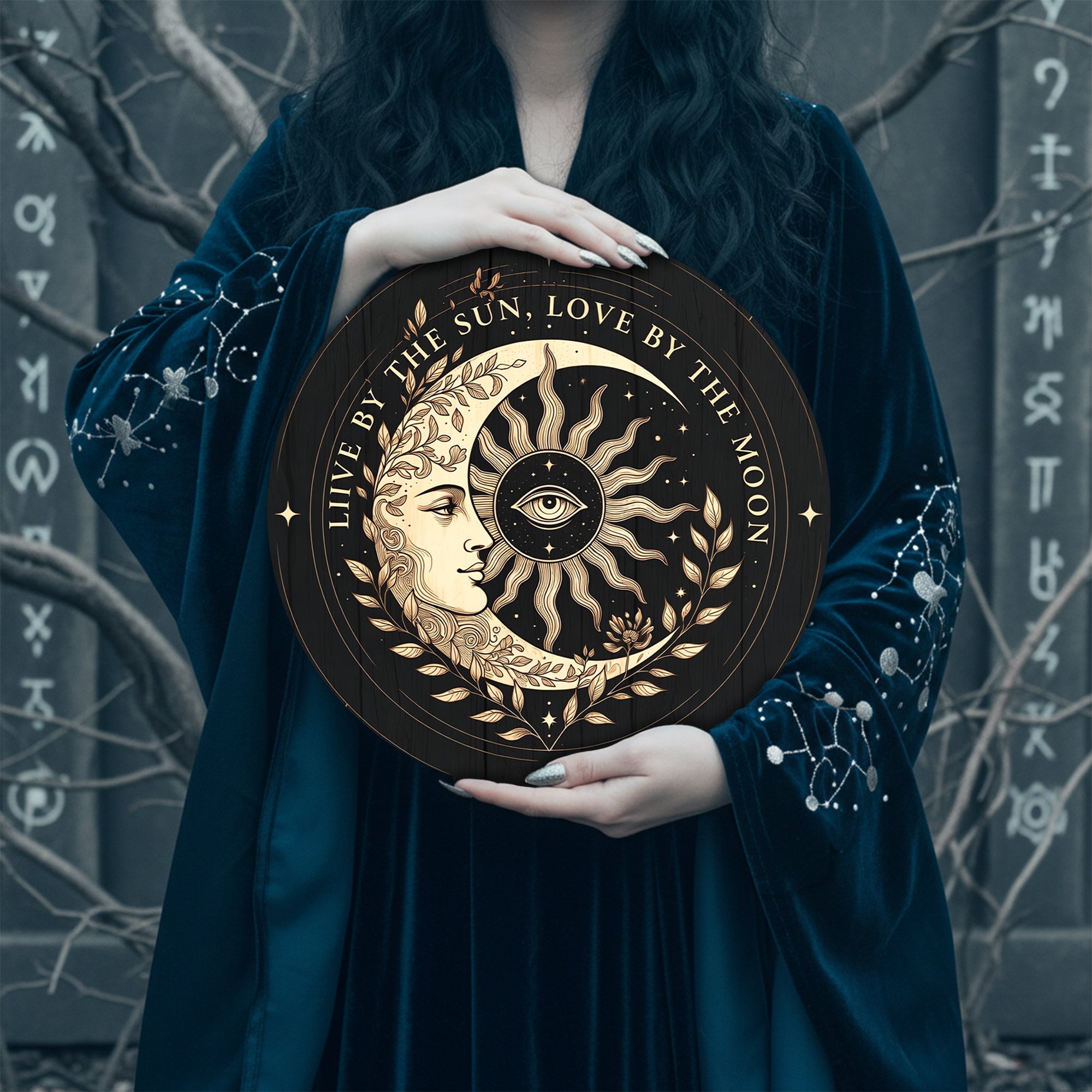 Sun Moon Face Wooden Spiritual Wall Decor