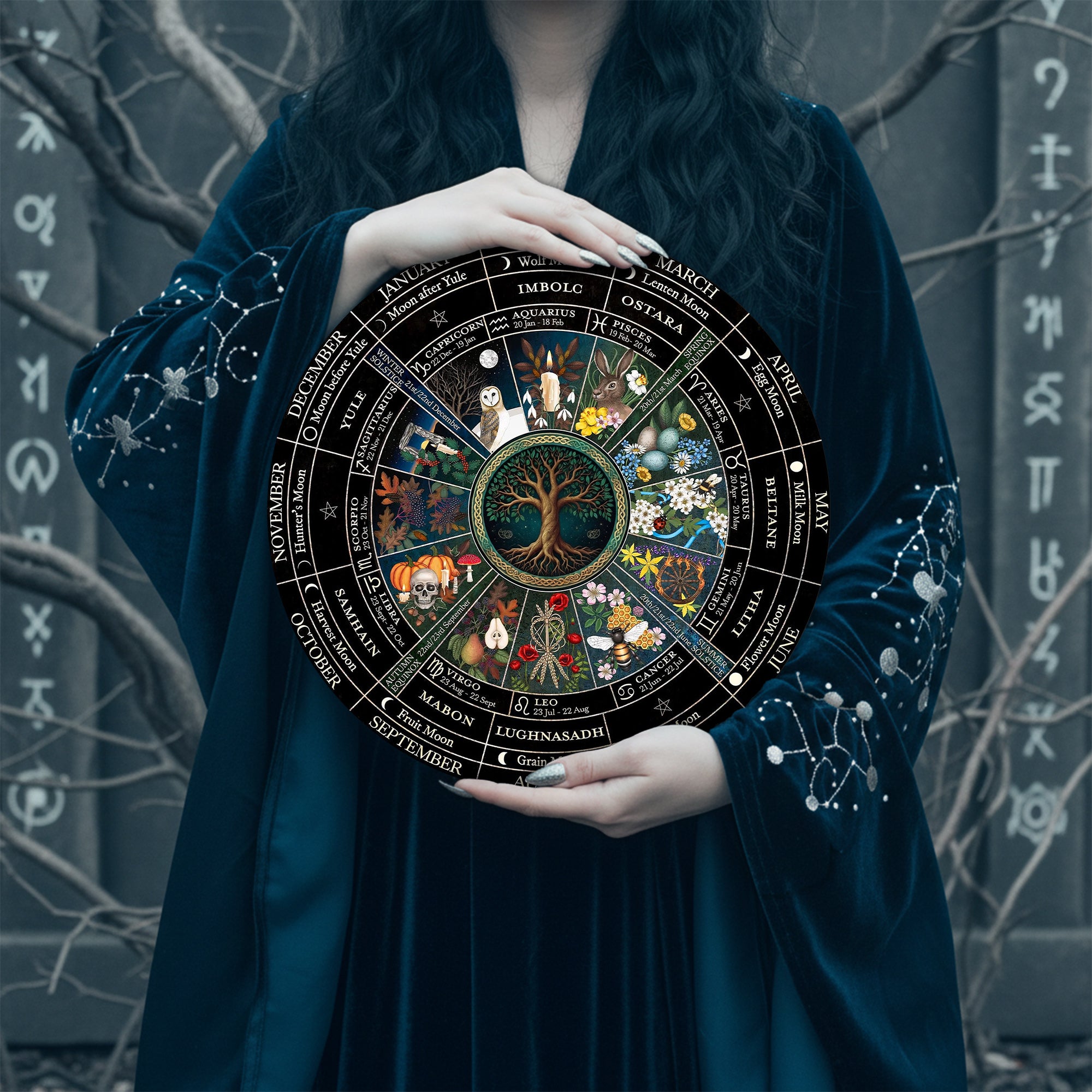 Full Seasonal Wheel of the Year Wooden Pagan Wall Decor