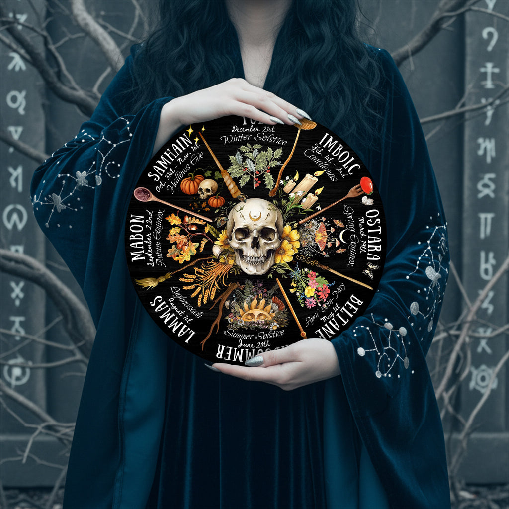 Skull Dark Seasonal Wheel of the Year Wooden Gothic Decor