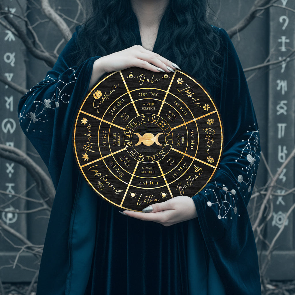 Black Gold Wheel of the Year Wooden Sabbat Wall Art