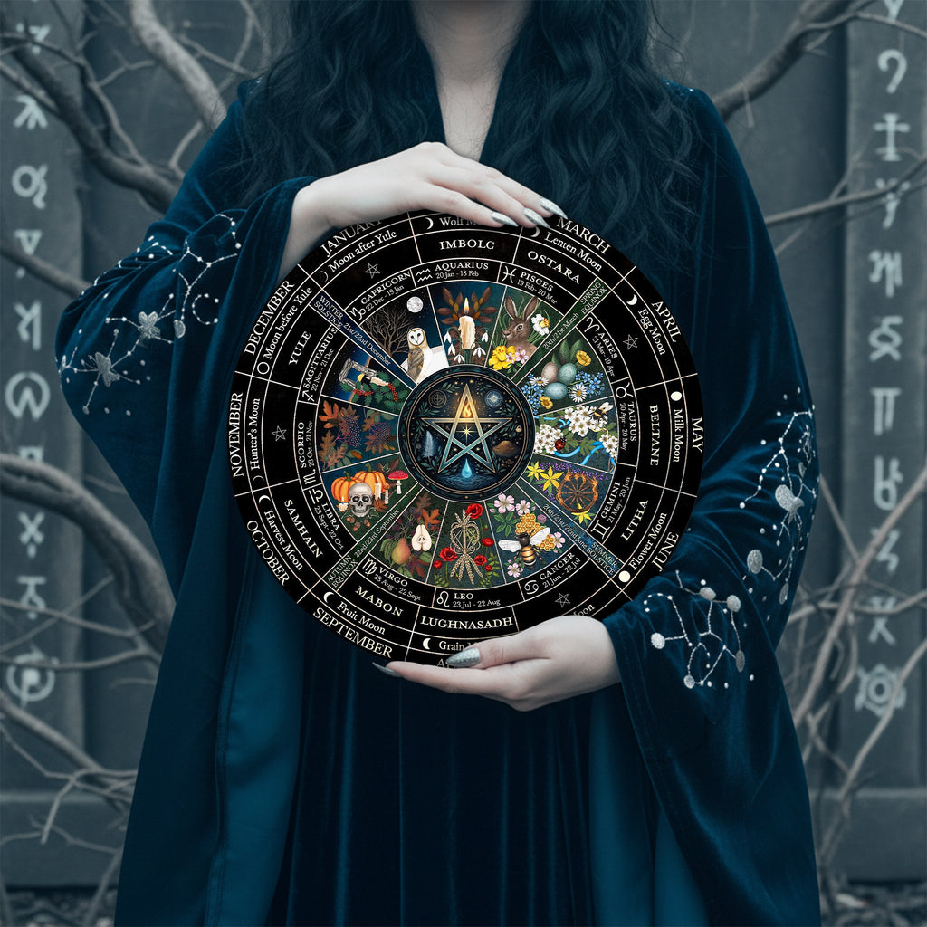 Pentagram Seasonal Wheel of the Year Wooden Wiccan Wall Art