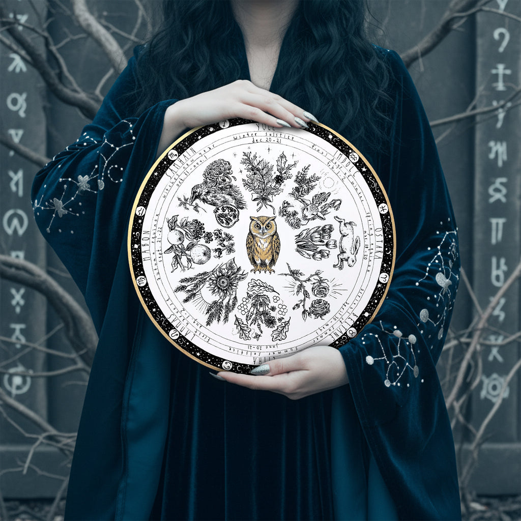 Owl Vintage Wheel of the Year Wooden Wall Art