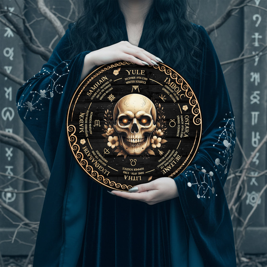 Skull Wheel of the Year Wooden Gothic Pagan Decor