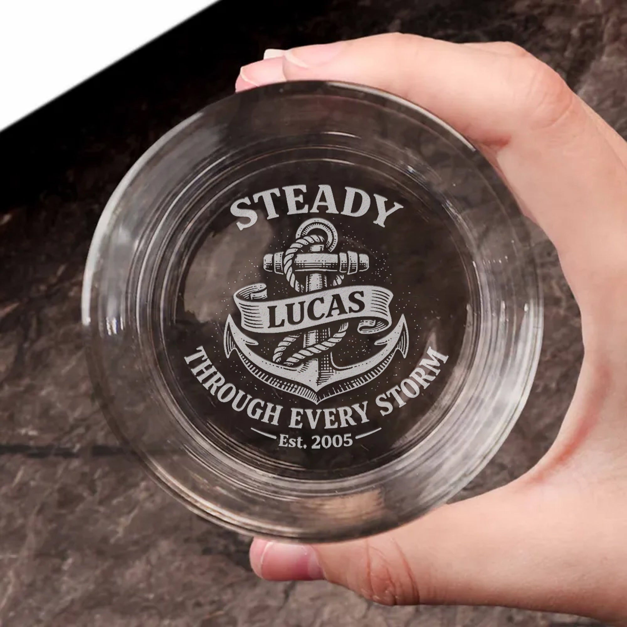 Personalized Whiskey Glass – Steady Through Every Storm