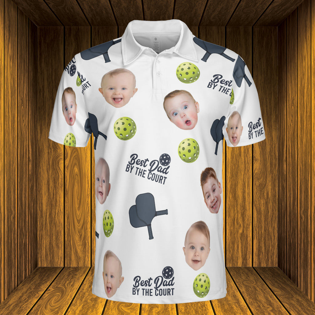 Pickleball Best Dad by the Court - Personalized Photo Polo Shirt - Gift For Dad