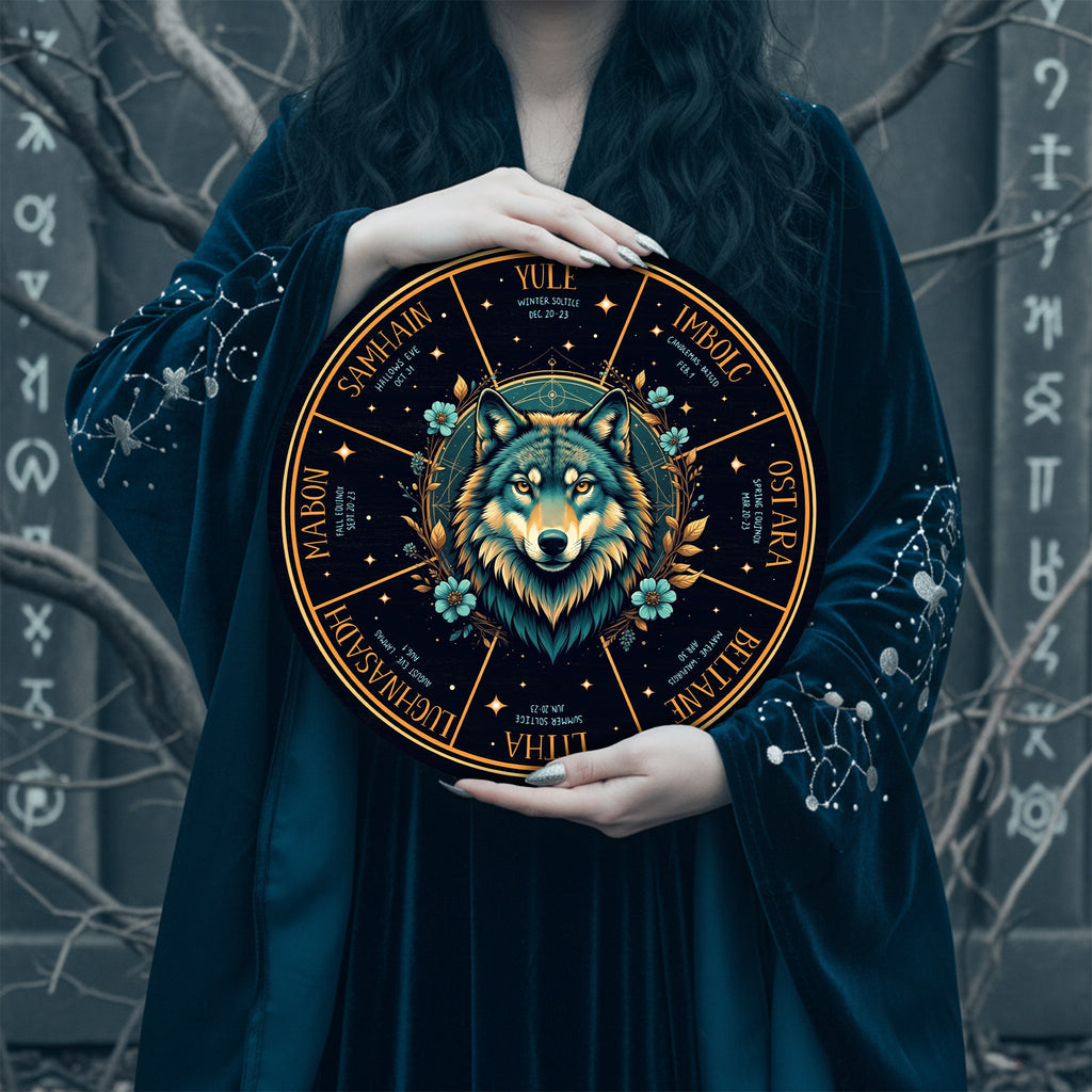 Wolf Moon Wheel of the Year Wooden Pagan Wall Decor