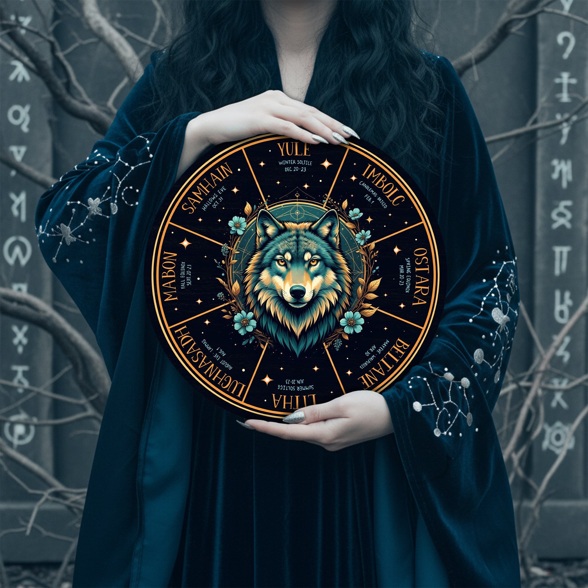 Wolf Moon Wheel of the Year Wooden Pagan Wall Decor