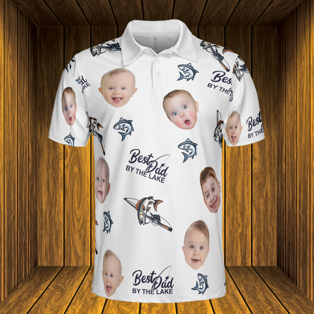 Fishing Best Dad by Lake - Personalized Photo Polo Shirt - Gift For Dad