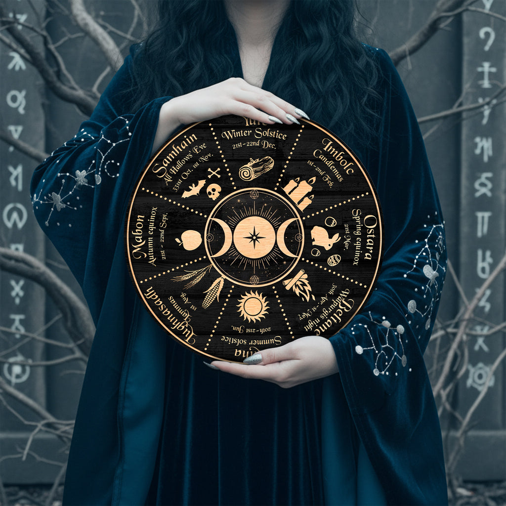 Moon Symbol Wheel of the Year Wooden Pagan Wall Art