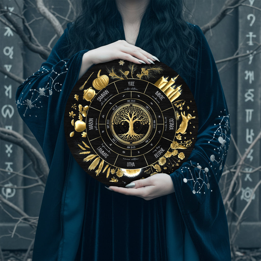 Golden Nature Wheel of the Year Wooden Pagan Wall Decor