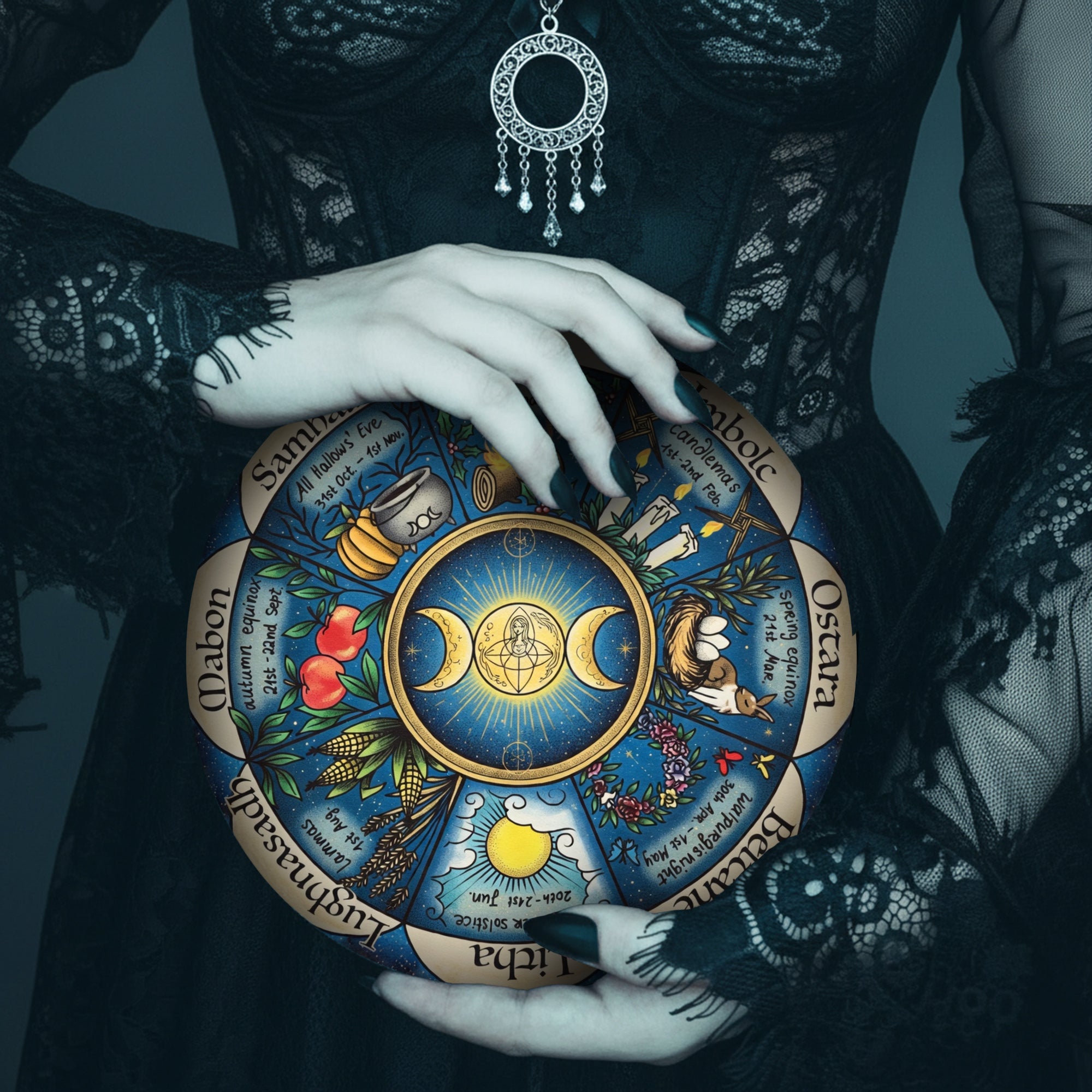 Blue Moon Wheel of the Year Wooden Pagan Wall Art