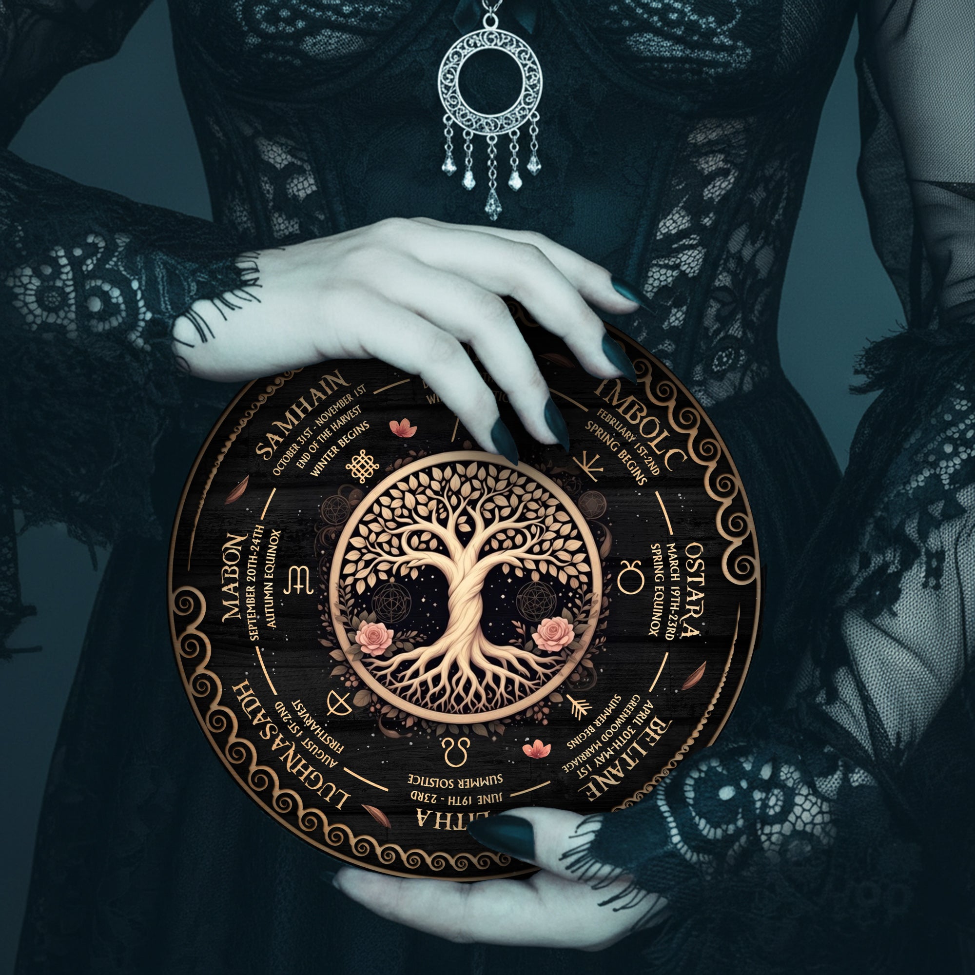 Tree Floral Wheel of the Year Wooden Pagan Wall Art