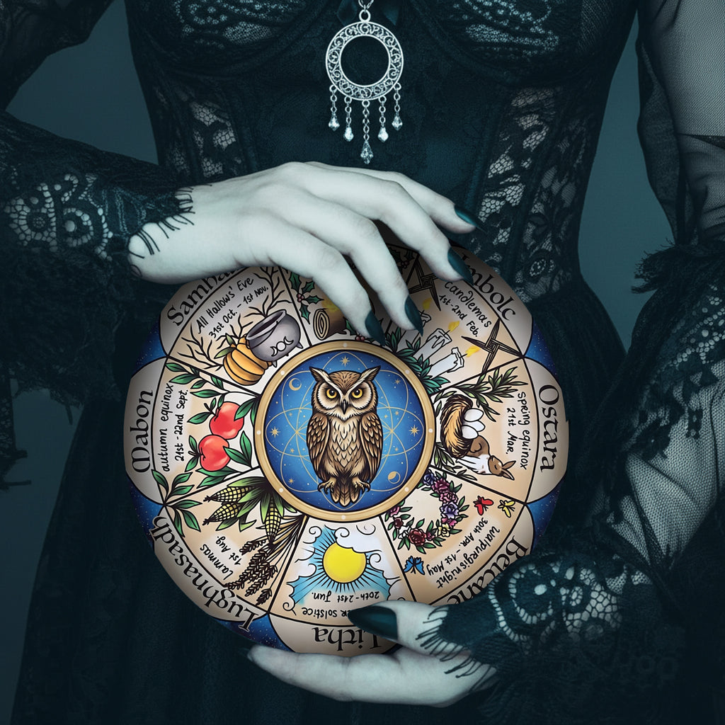 Owl Herbal Wheel of the Year Wooden Pagan Wall Decor