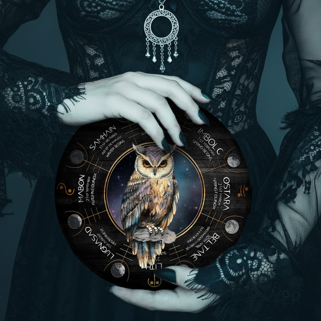 Owl Wheel of the Year Wooden Pagan Spiritual Wall Decor