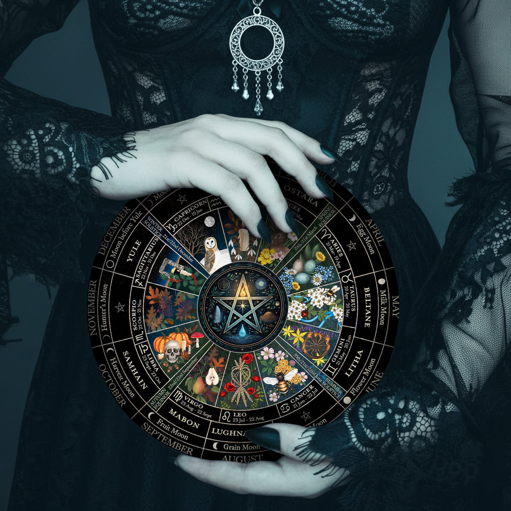 Pentagram Seasonal Wheel of the Year Wooden Wiccan Wall Art