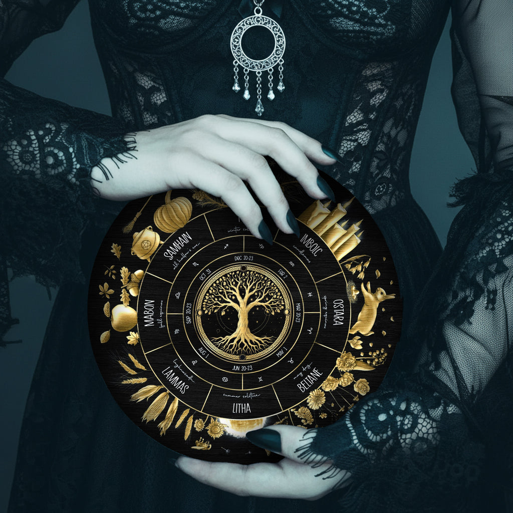 Golden Nature Wheel of the Year Wooden Pagan Wall Decor