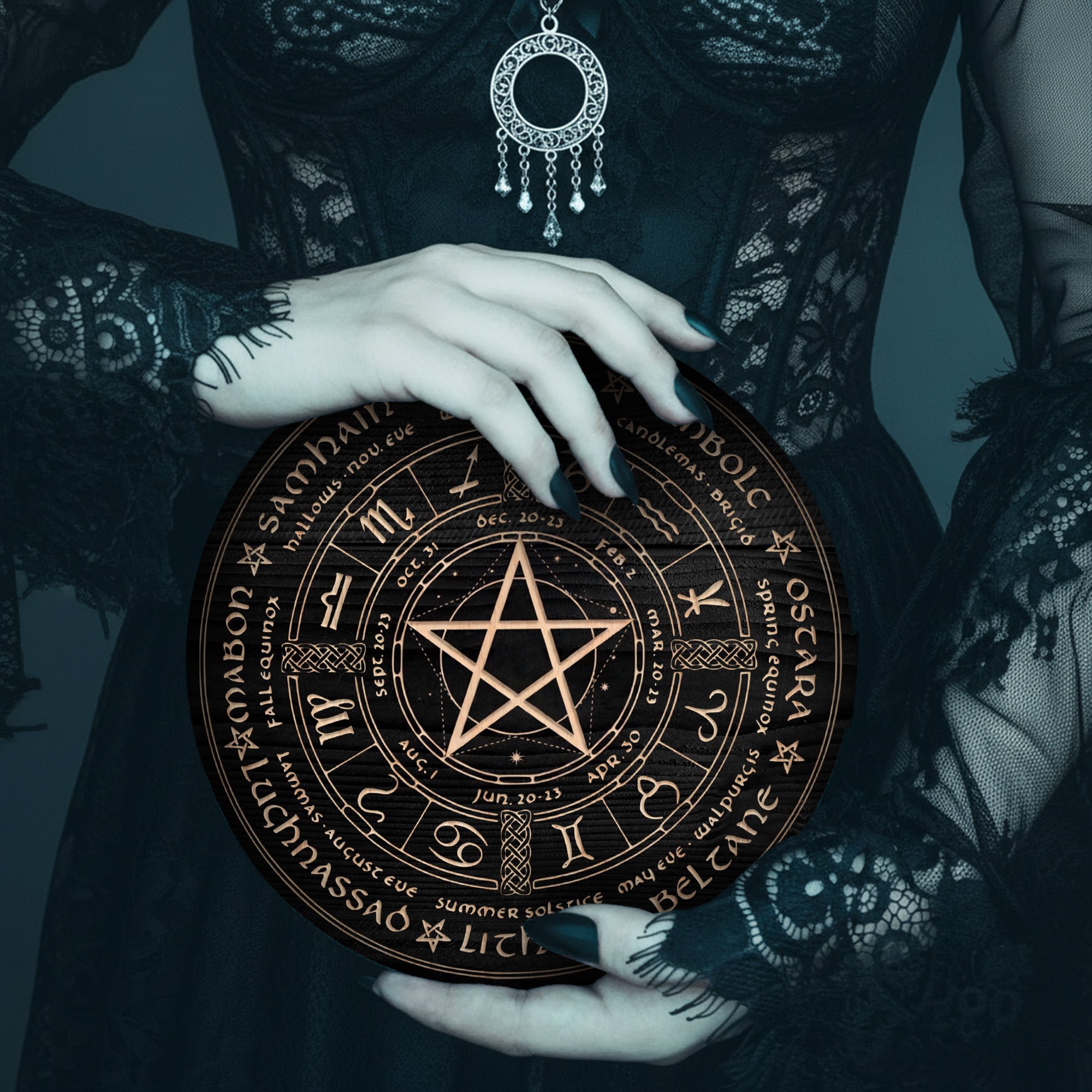 Zodiac Wheel of the Year Wooden Pagan Wall Art