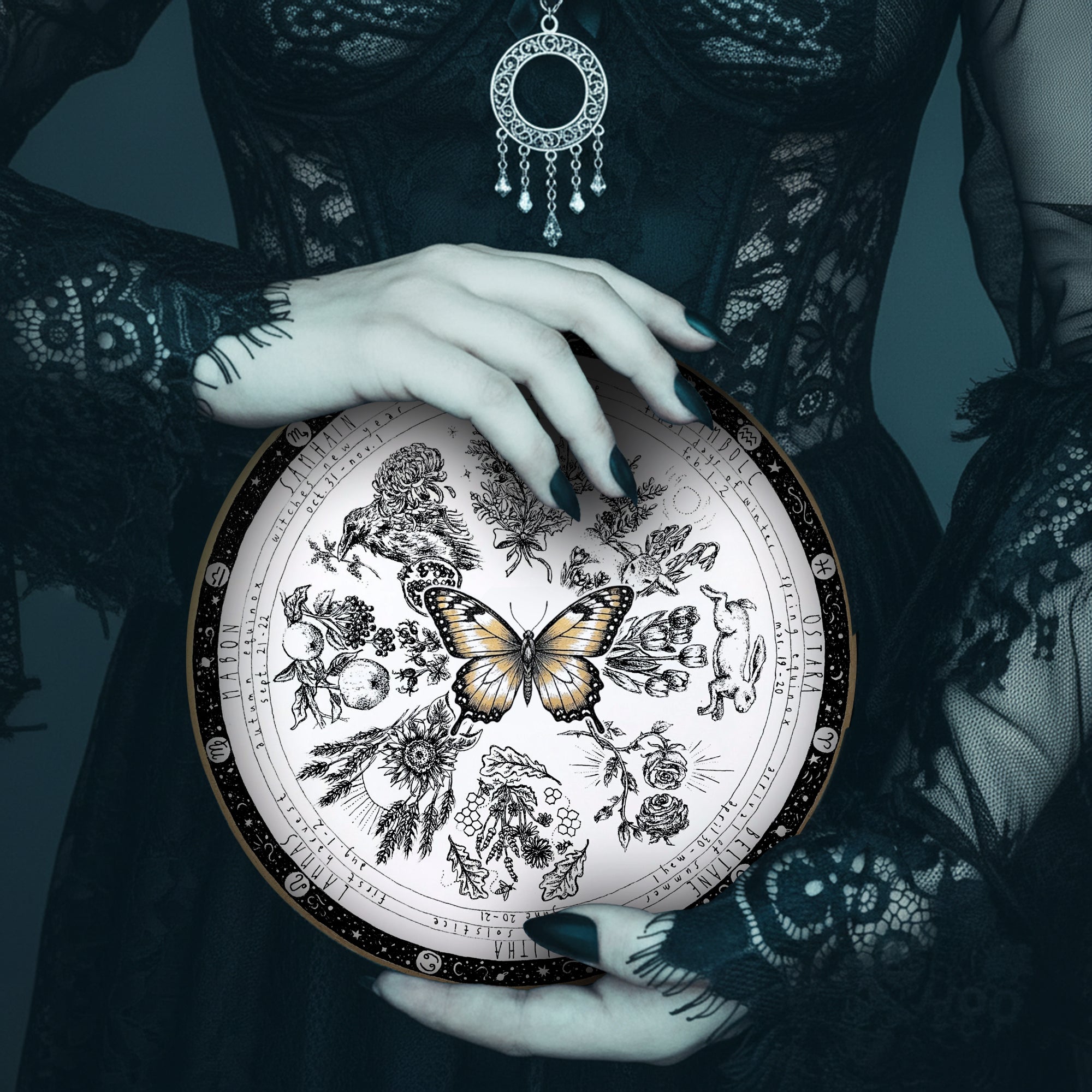 Butterfly Vintage Wheel of the Year Wooden Wall Decor