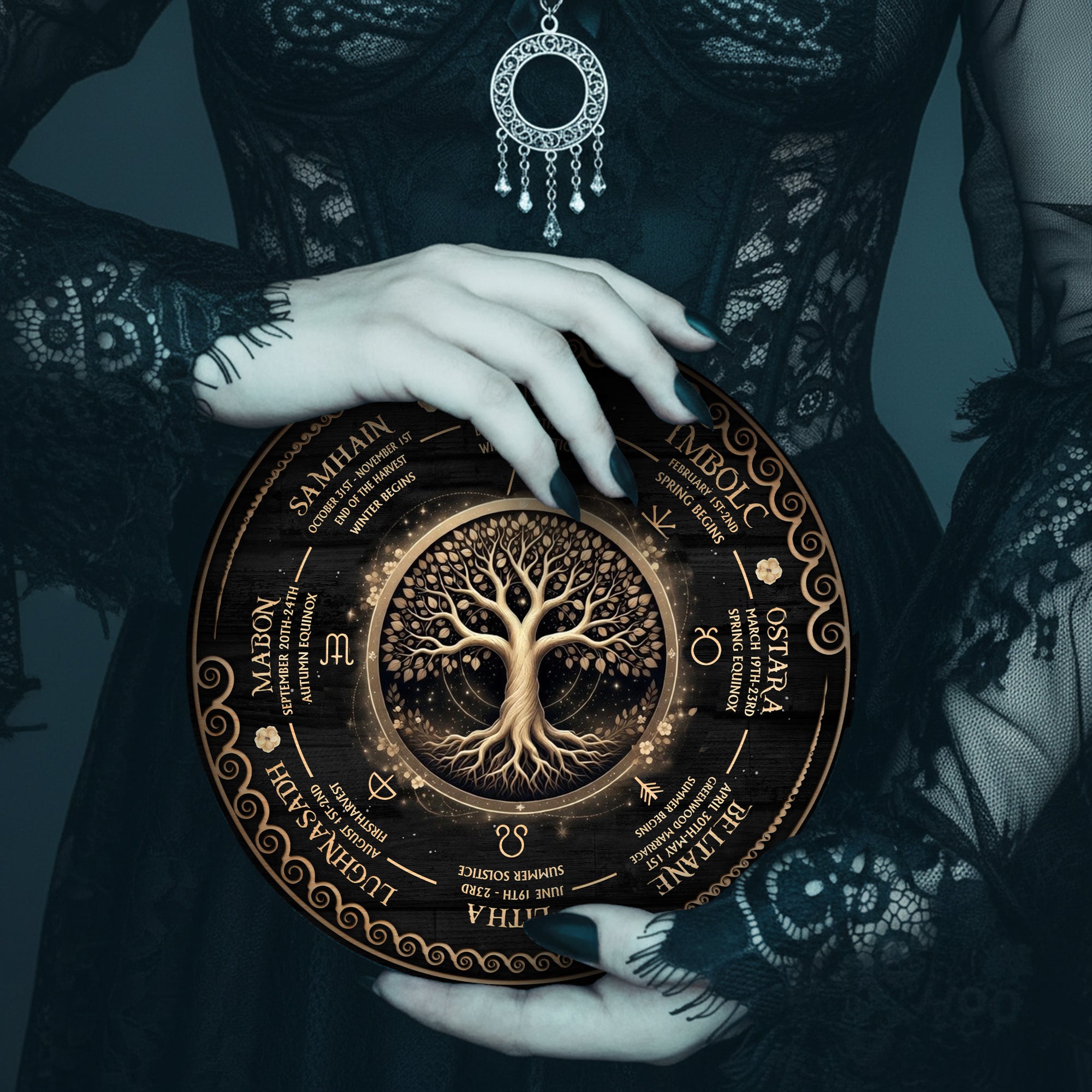 Golden Tree Wheel of the Year Wooden Pagan Wall Art