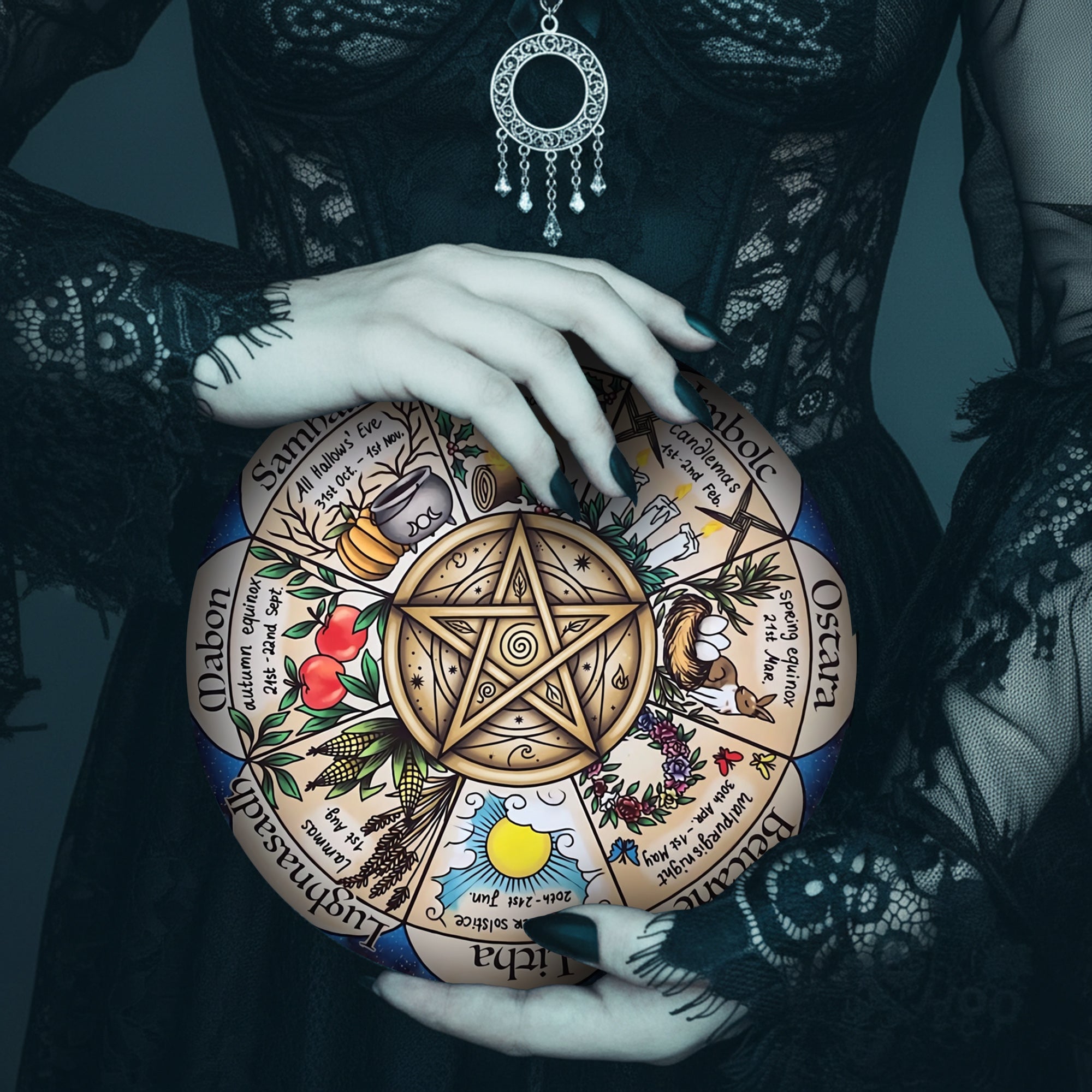 Pentagram Herbal Wheel of the Year Wooden Wiccan Wall Art