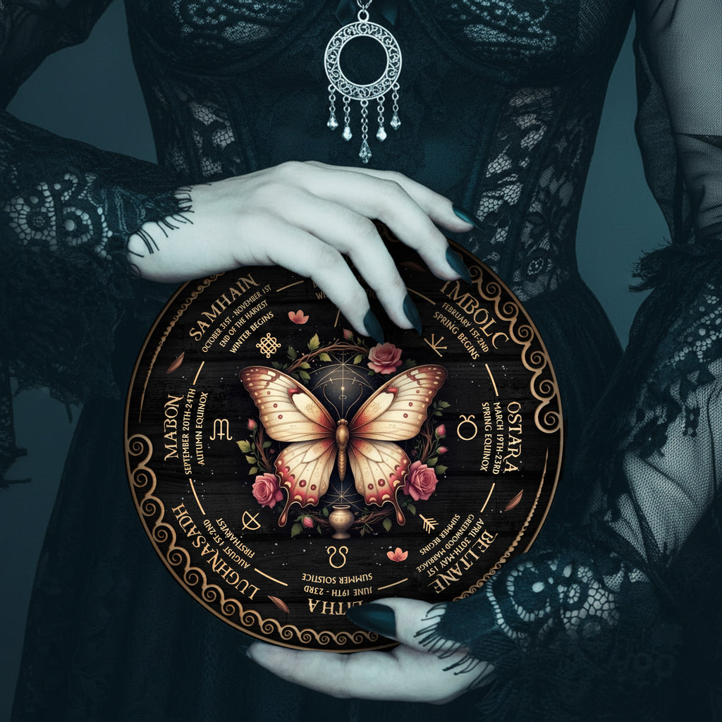 Butterfly Floral Wheel of the Year Wooden Pagan Decor