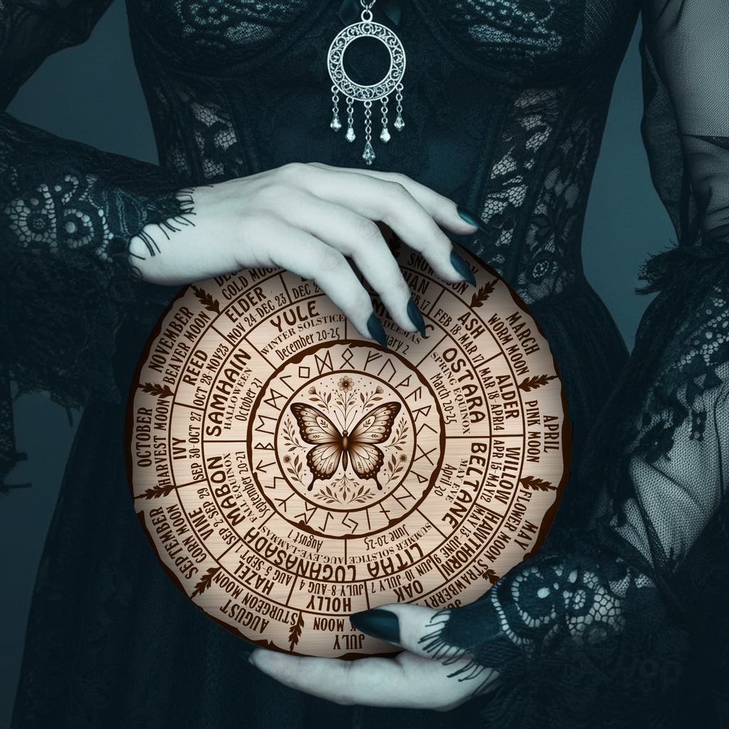 Butterfly Engraved Wheel of the Year Wooden Decor