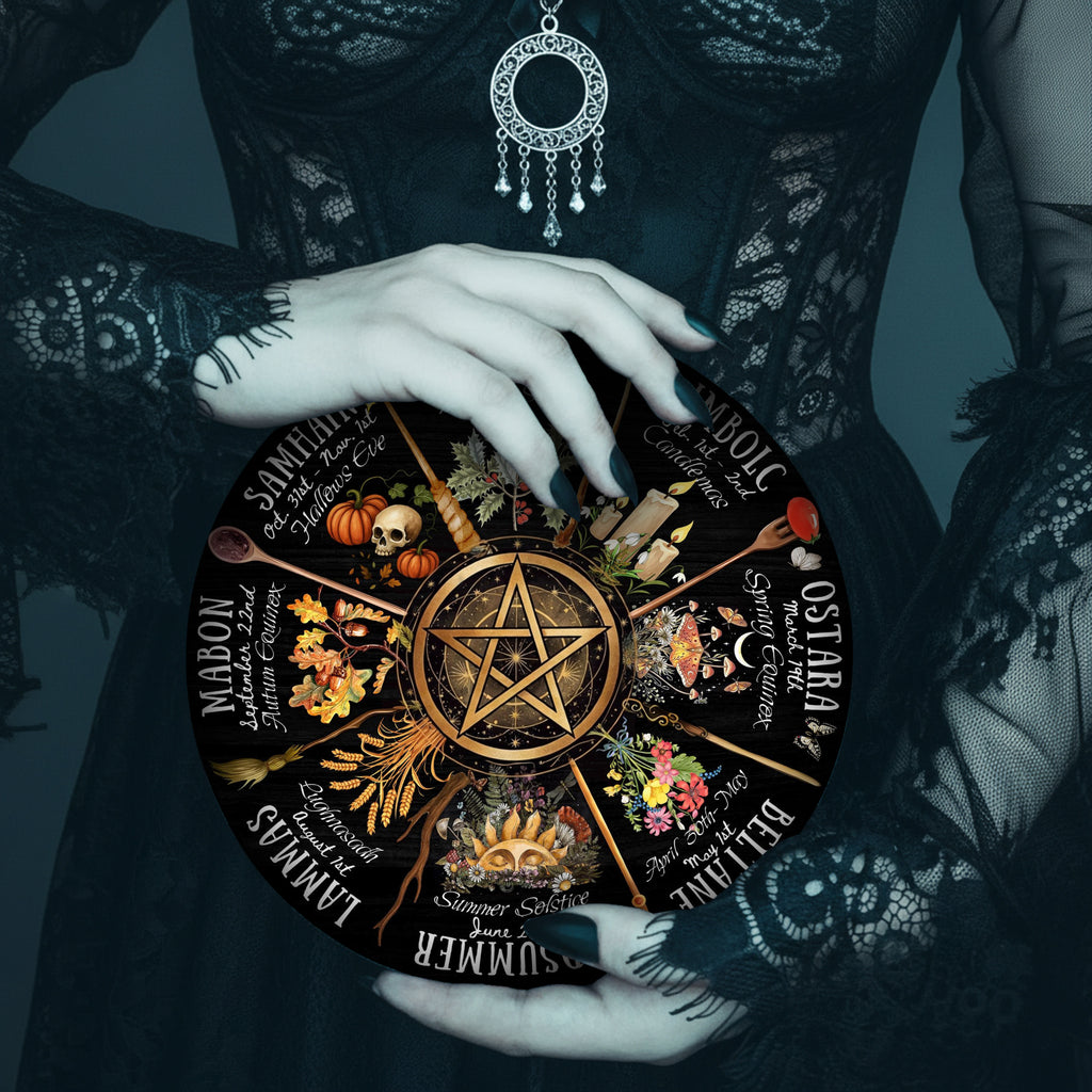 Pentagram Dark Seasonal Wheel of the Year Wooden Wiccan Art