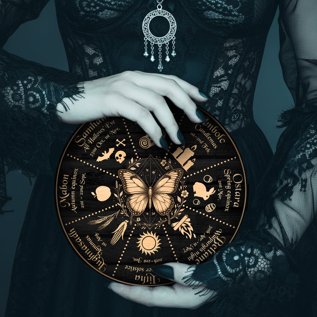 Butterfly Symbol Wheel of the Year Wooden Pagan Wall Art