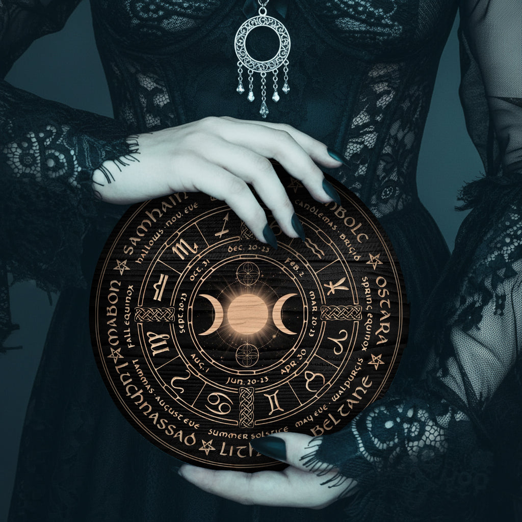 Moon Phase Zodiac Wheel of the Year Wooden Wall Art