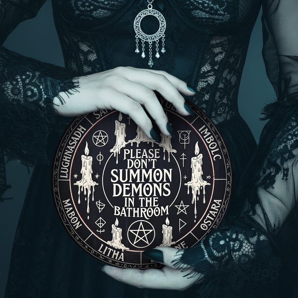 Funny Witch Wheel of the Year Wooden Pagan Wall Decor