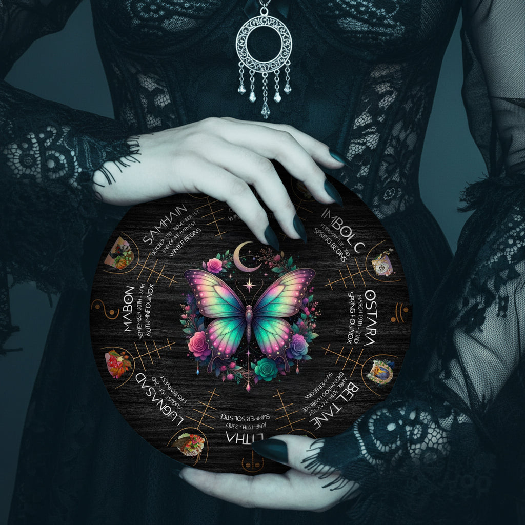 Colorful Butterfly Wheel of the Year Wooden Wall Art