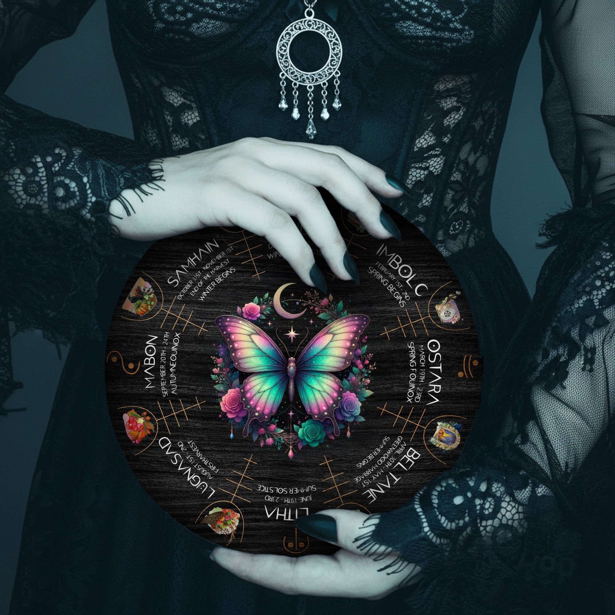 Colorful Butterfly Wheel of the Year Wooden Wall Art