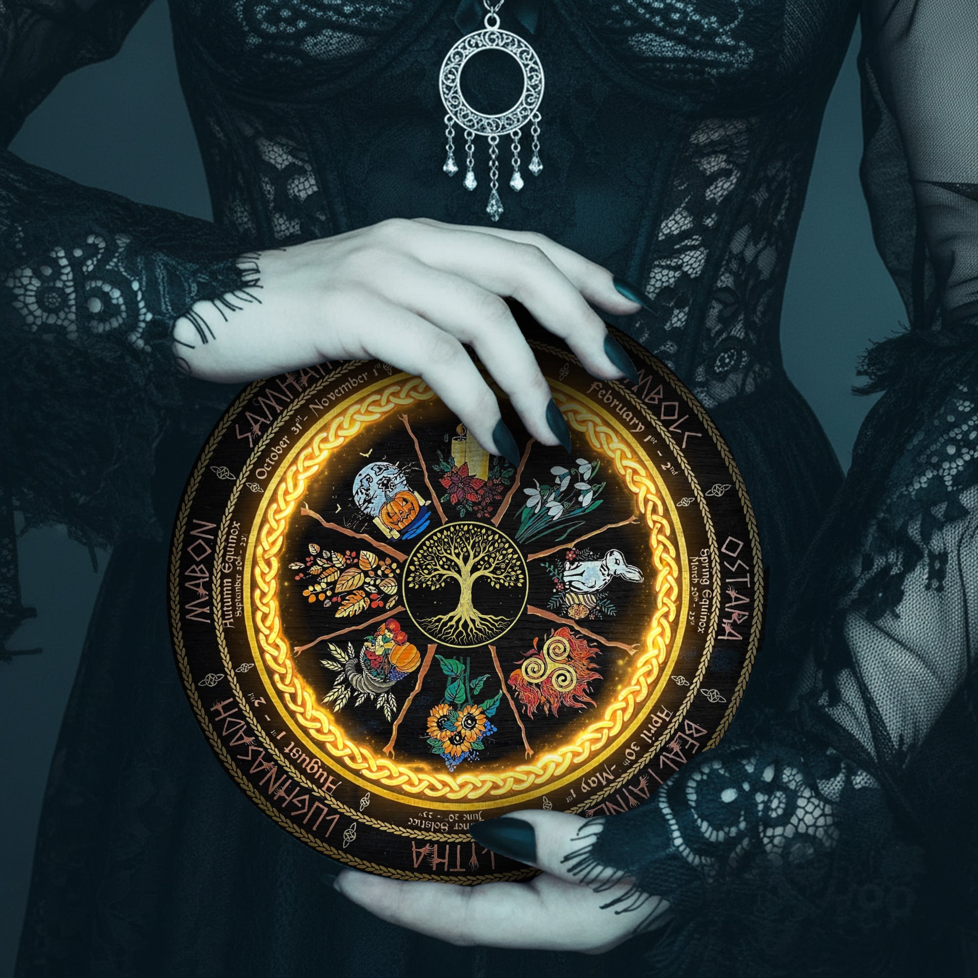 Floral Wheel of the Year Wooden Pagan Wall Decor