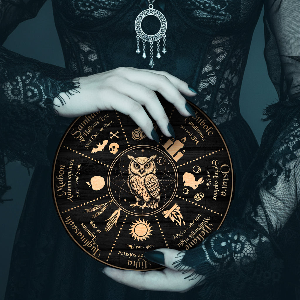 Owl Symbol Wheel of the Year Wooden Pagan Wall Decor