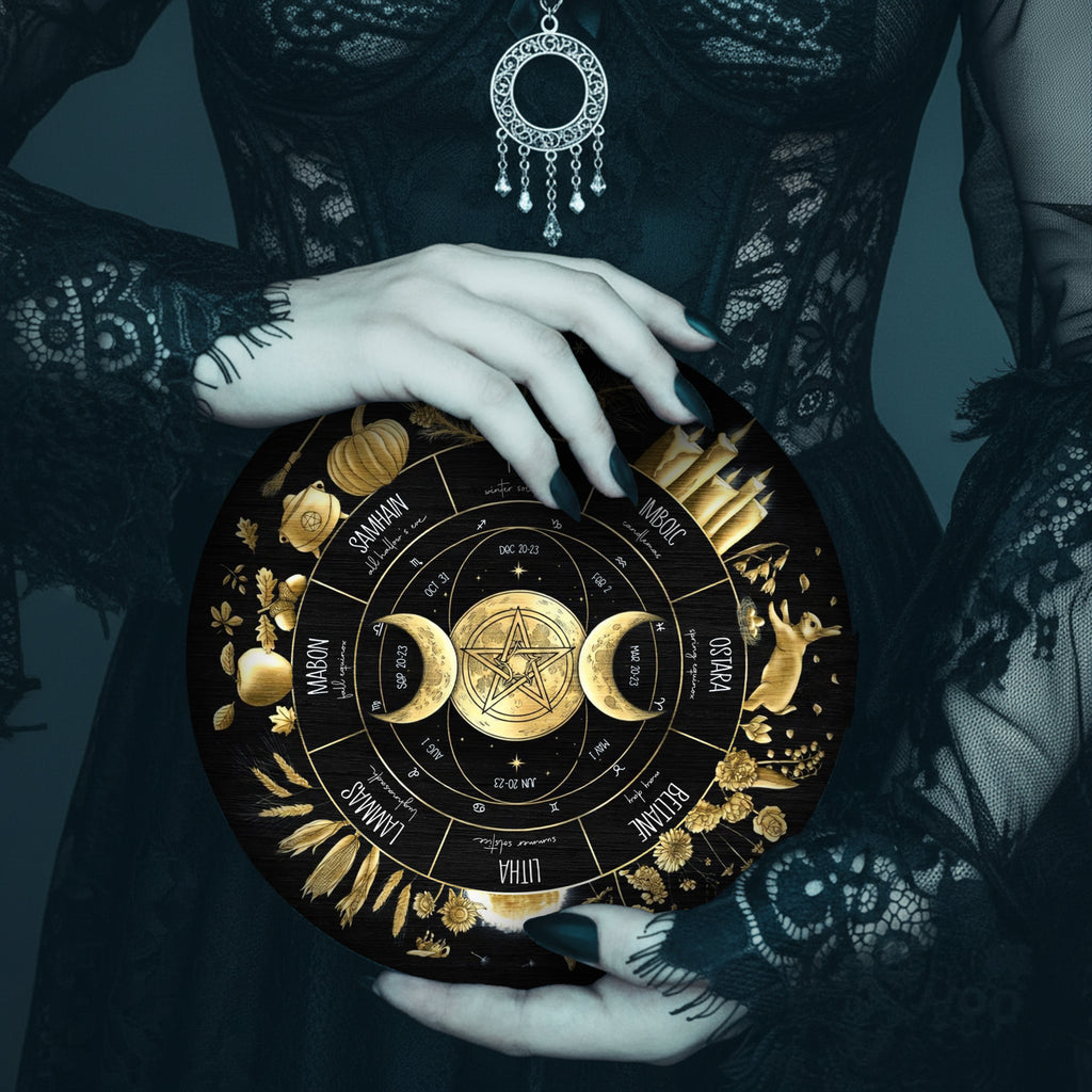 Gold Mystic Wheel of the Year Wooden Pagan Wall Decor