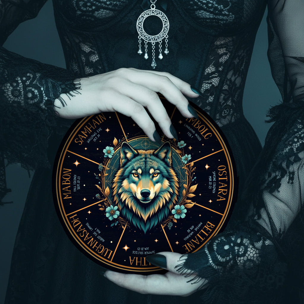 Wolf Moon Wheel of the Year Wooden Pagan Wall Decor