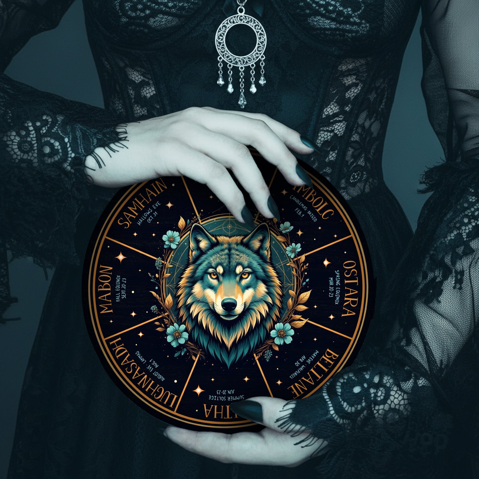 Wolf Moon Wheel of the Year Wooden Pagan Wall Decor