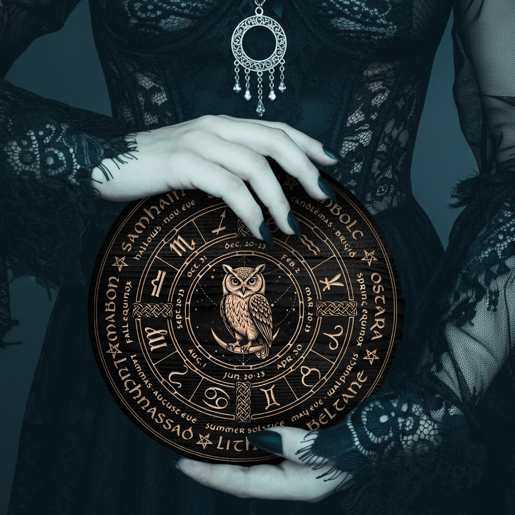 Owl Zodiac Wheel of the Year Wooden Pagan Wall Decor