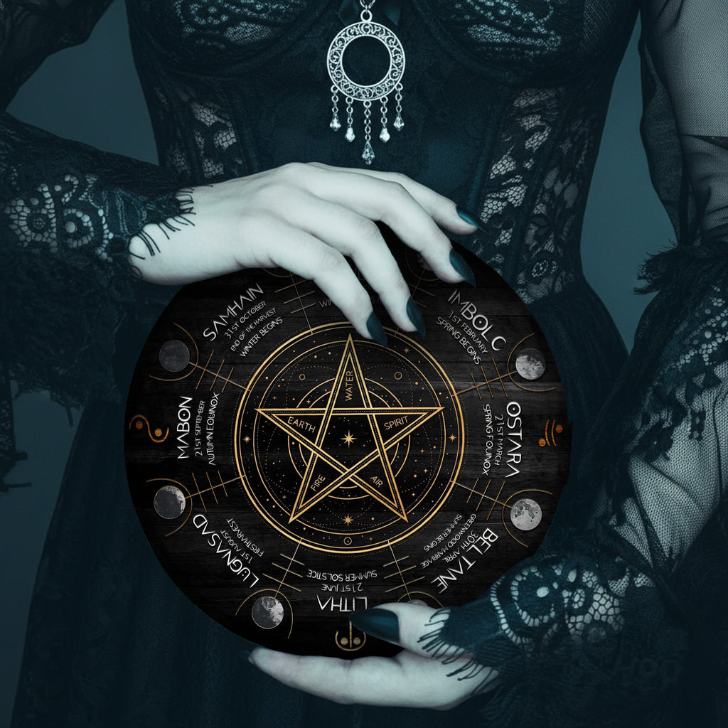 Pentagram Wheel of the Year Wooden Wiccan Wall Art
