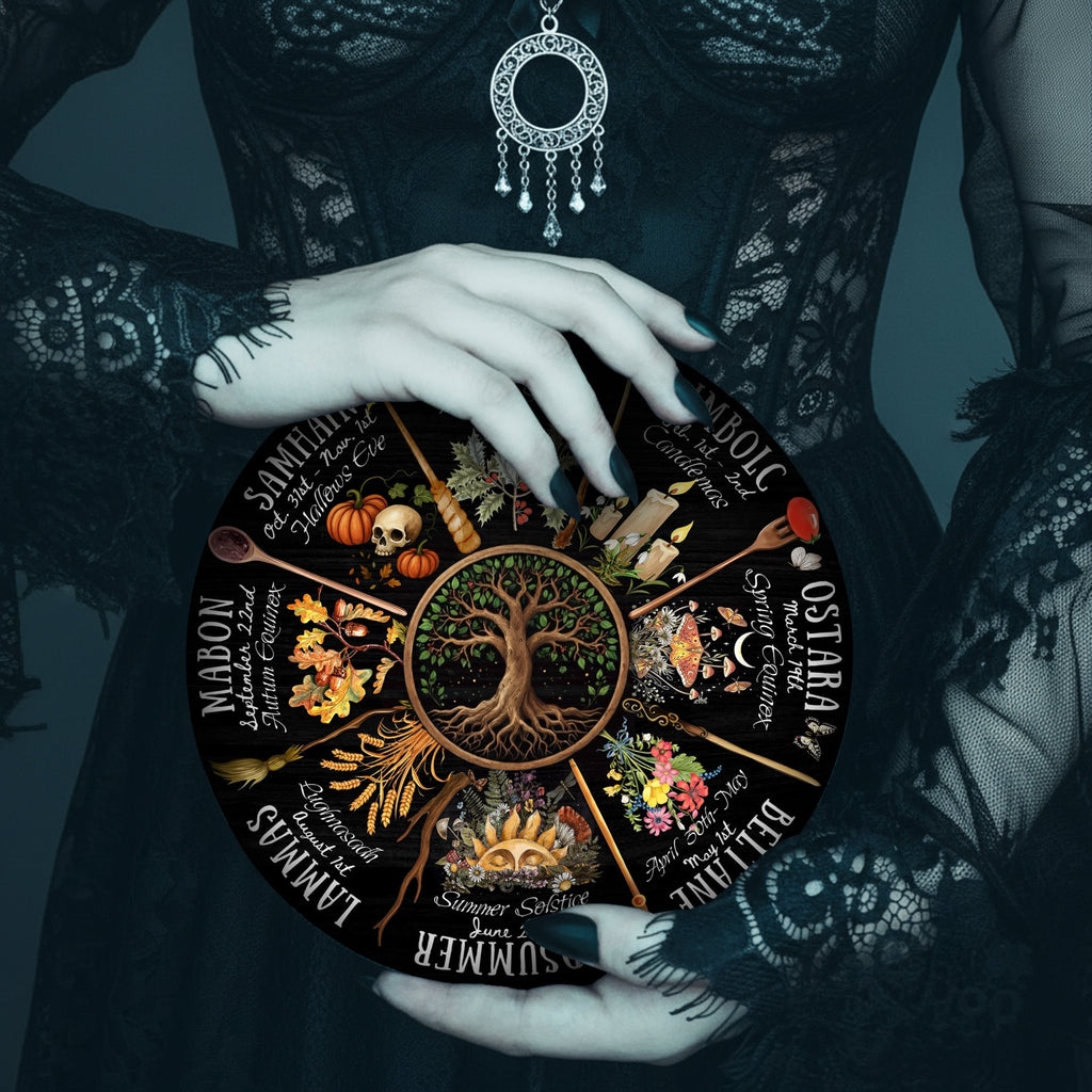 Tree Dark Seasonal Wheel of the Year Wooden Wall Decor