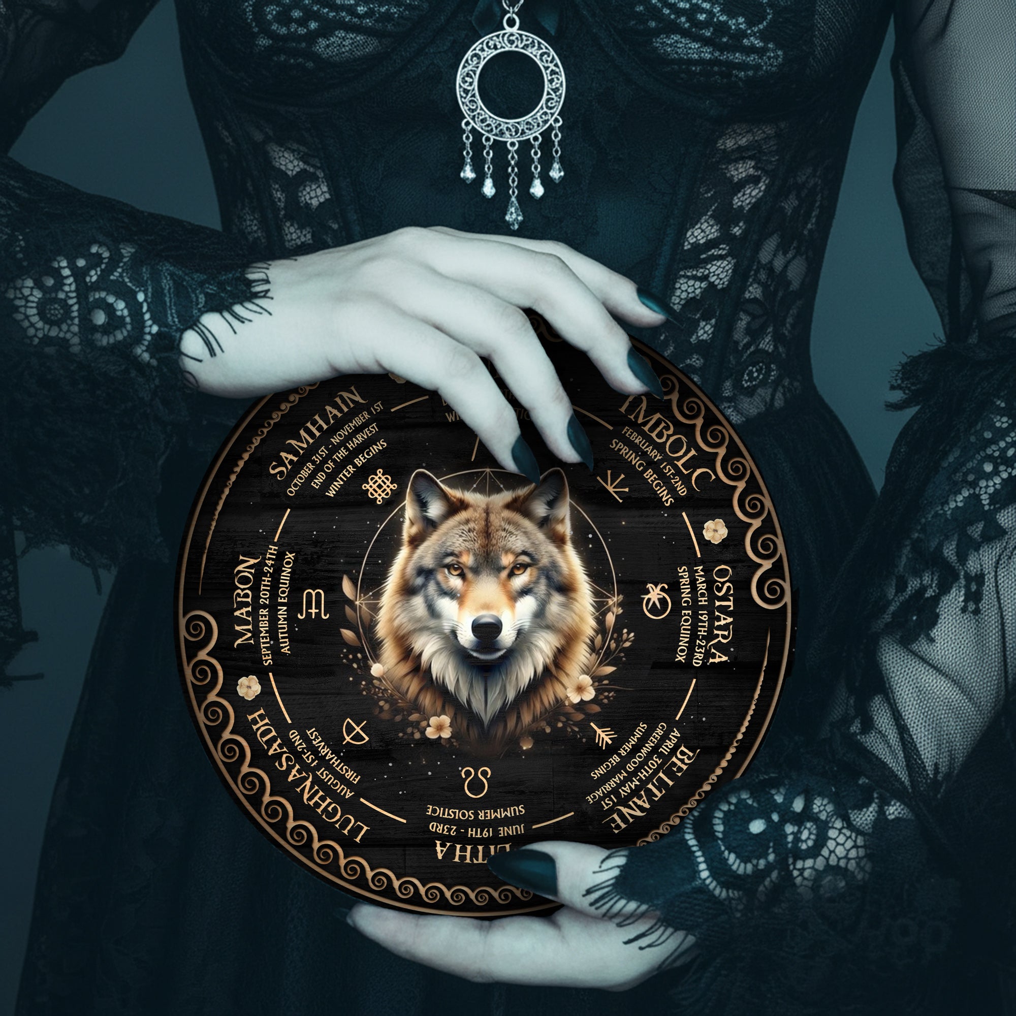Wolf Wheel of the Year Wooden Pagan Wall Art