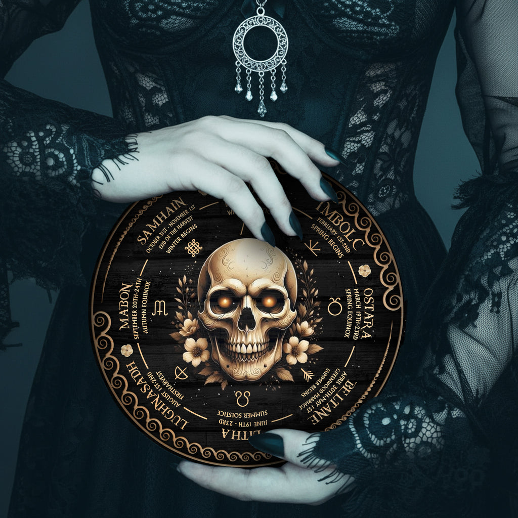 Skull Wheel of the Year Wooden Gothic Pagan Decor