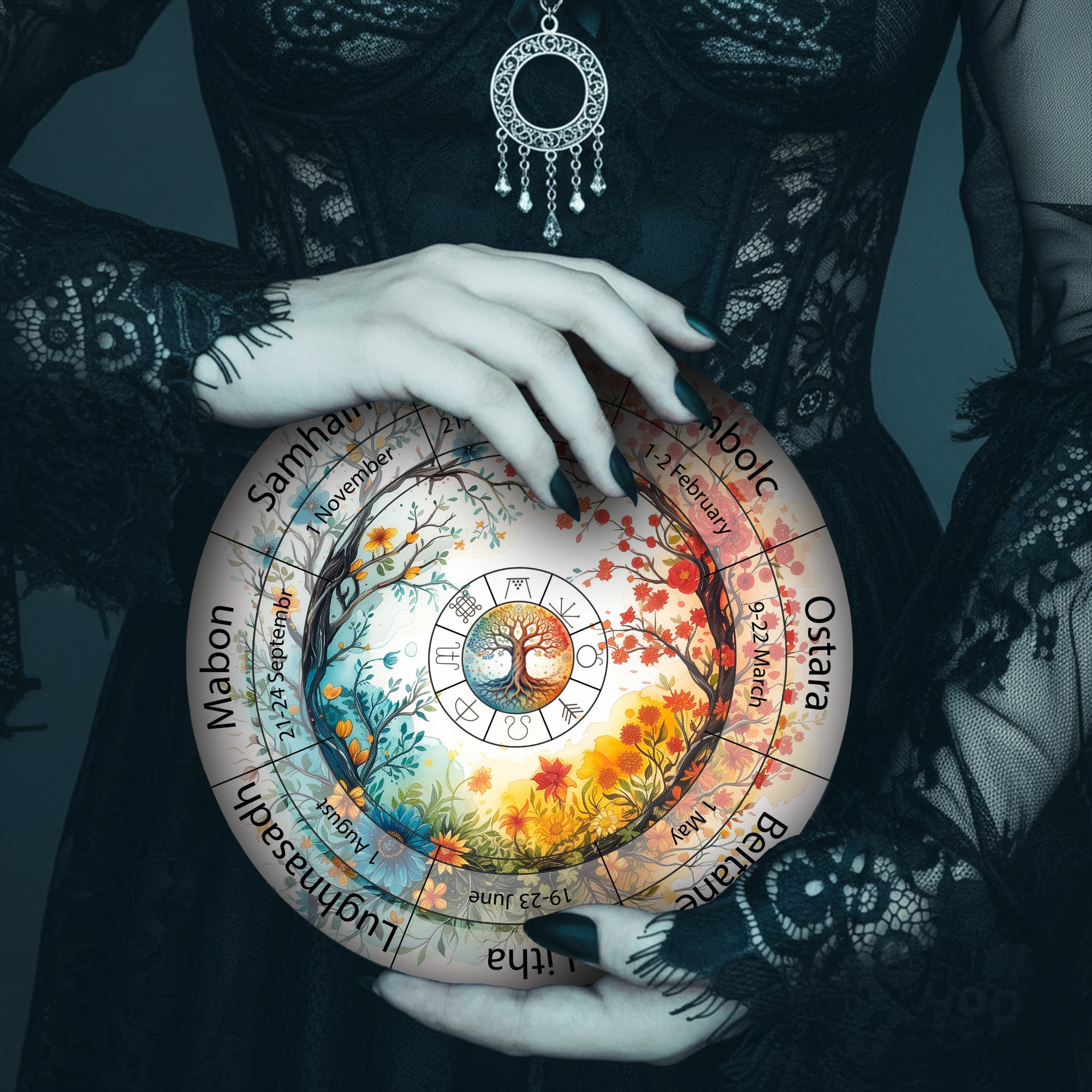 Colorful Tree Wheel of the Year Wooden Pagan Decor