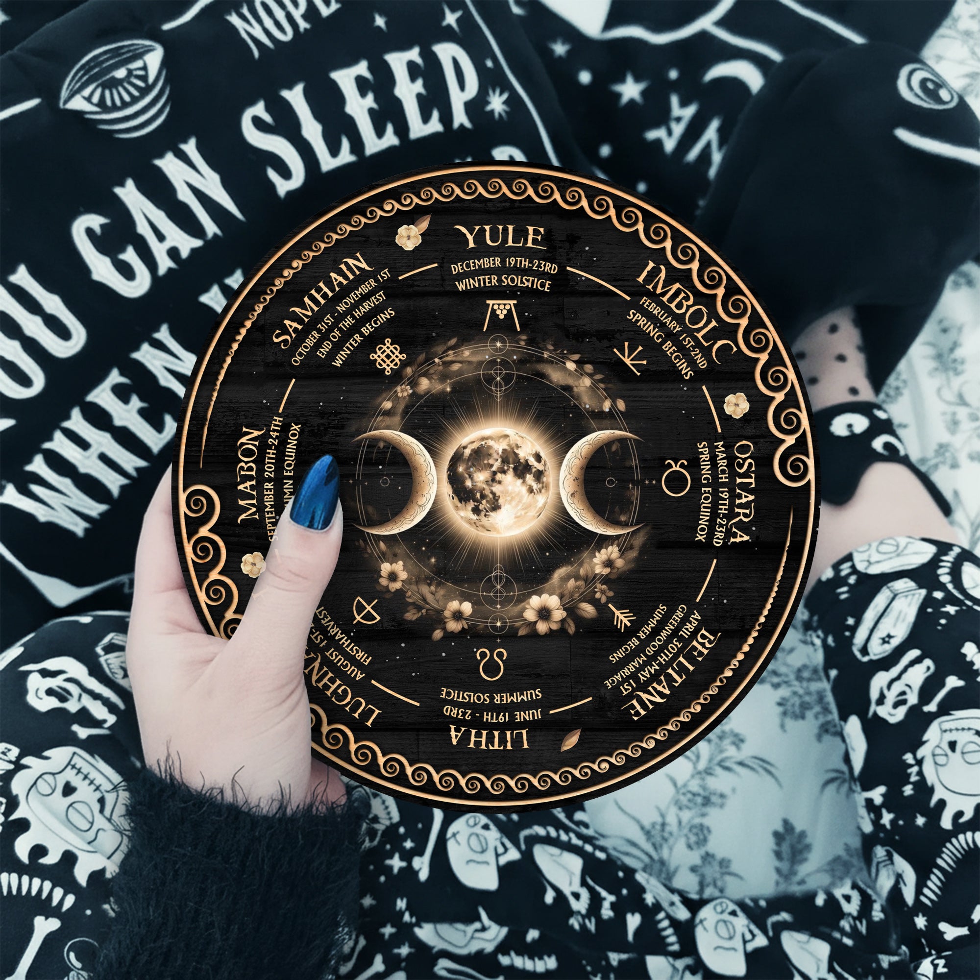 Triple Moon Wheel of the Year Wooden Pagan Wall Decor