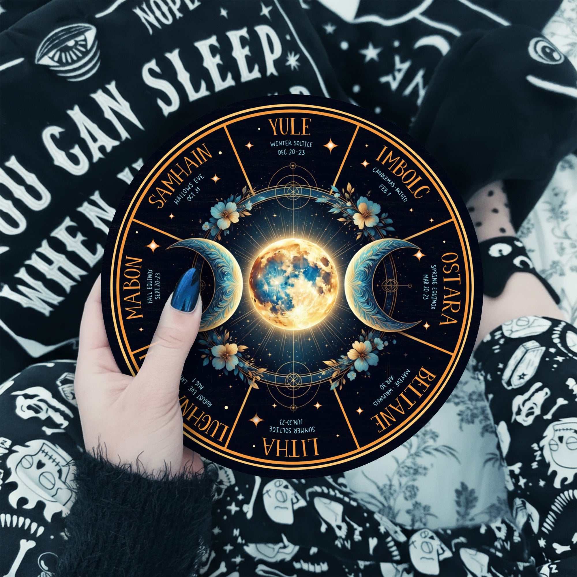 Moon Phase Wheel of the Year Wooden Pagan Wall Decor