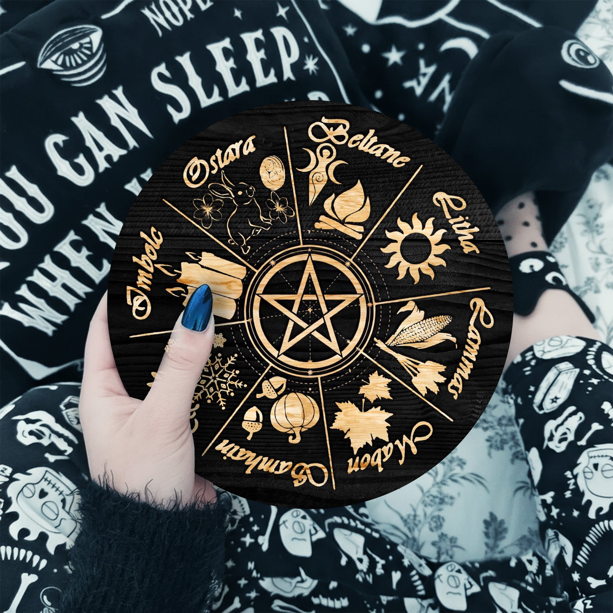 Pentagram Seasonal Wheel of the Year Wooden Wiccan Decor