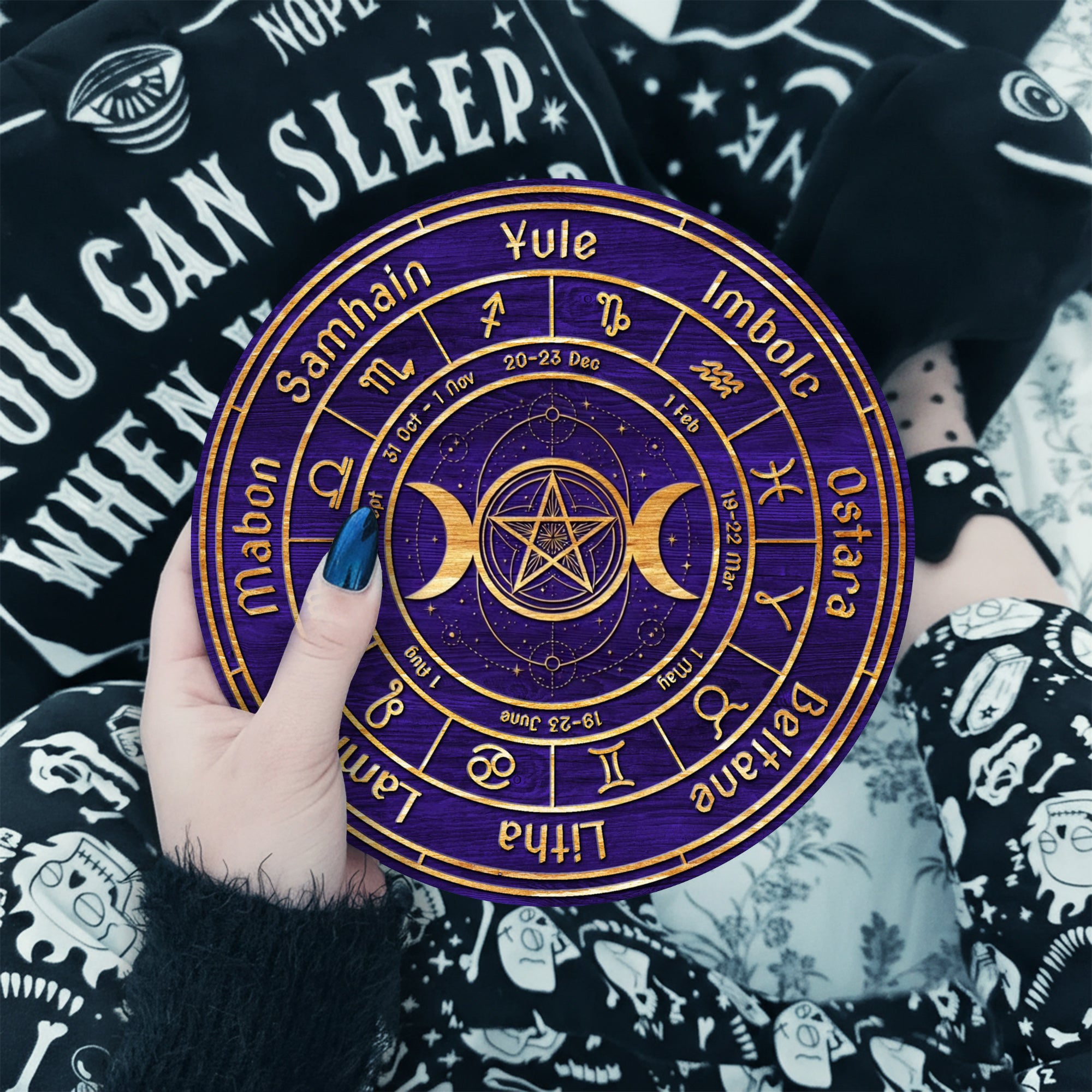 Purple Gold Wheel of the Year Wooden Pagan Wall Decor