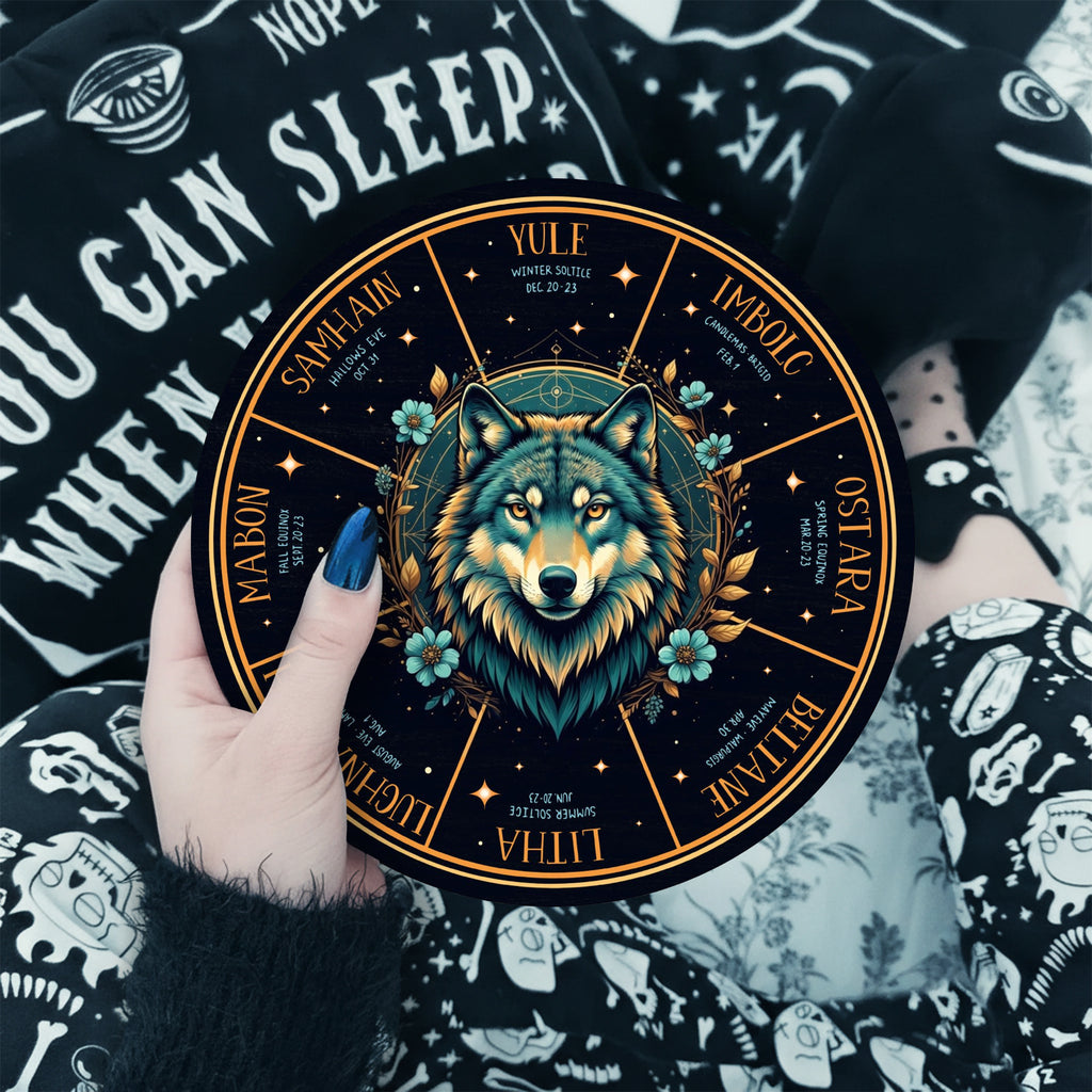 Wolf Moon Wheel of the Year Wooden Pagan Wall Decor